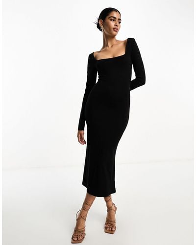 ASOS Square Neck Softline Long Sleeve Midi Dress - Black