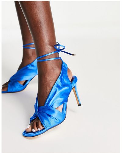 Office Hardware Tie Leg Stiletto Heeled Sandals - Blue