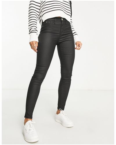 River Island Molly - Skinny Jeans Met Coating En Halfhoge Taille - Zwart