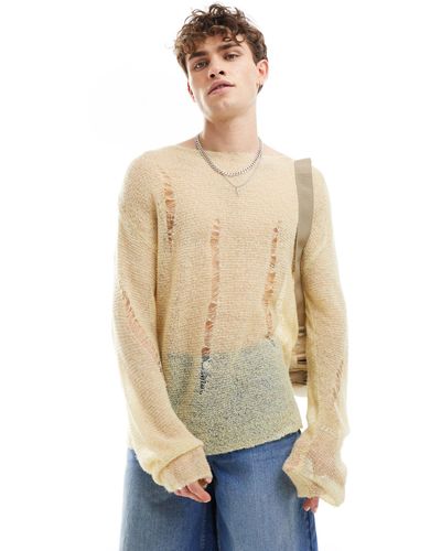 Collusion Fine Knit Distressed Sweater - Natural