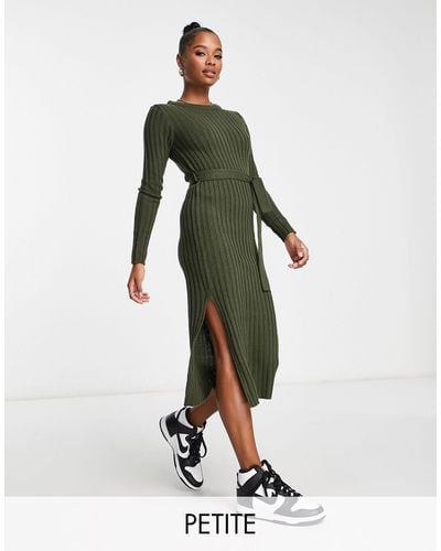 Brave Soul Petite Eddie Knitted Dress With Slit - Green