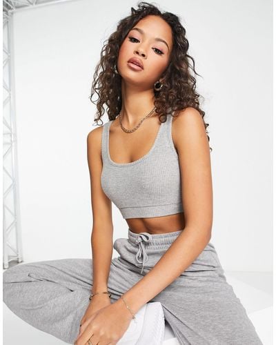 New Look Ribbed Bralette - Gray