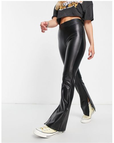 ONLY High Waisted Faux Leather Contrast Stitch Dad Trousers in