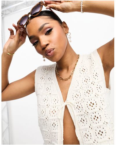 ASOS Knitted Crochet Tie Front Waistcoat - White