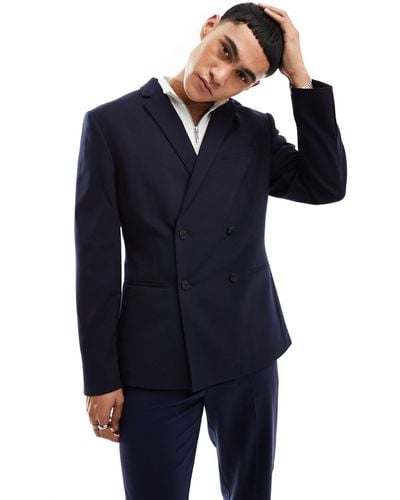 ASOS Slim Double Breasted Suit Jacket - Blue