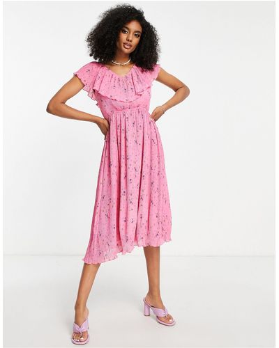 Y.A.S Midi Plisse Dress - Pink