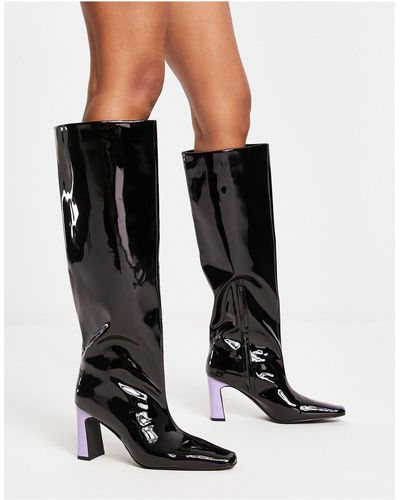 NA-KD Straight Fit Boots With Contrast Heel - Black