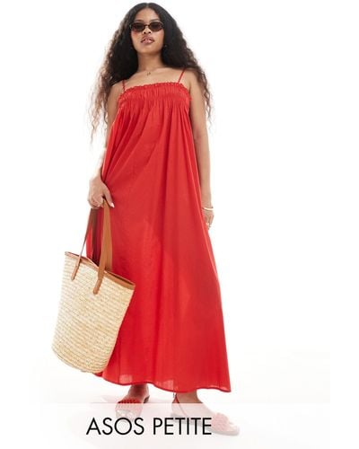 ASOS Asos Design Petite Trapeze Maxi Beach Dress - Red