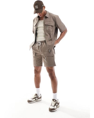 The Couture Club Co-ord Nylon Zip Through Utility Shorts - Natural