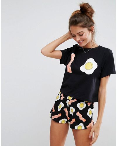 ASOS Bacon & Eggs Tee & Short Pyjama Set - Multicolour