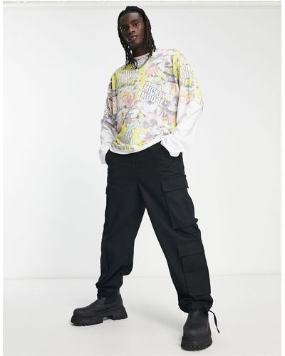 ASOS Punk mickey - t-shirt oversize à manches longues double épaisseur et à motifs disney - Blanc