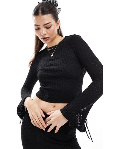ASOS Open Back Pointelle Knitted Top Co Ord - Black