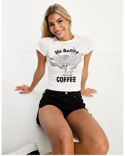 ASOS Baby Tee With Me Before Coffee Glitter Trolls License Graphic - White