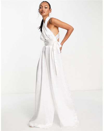 ASOS High Shine Satin Wear Me Anyway Jumpsuit - White