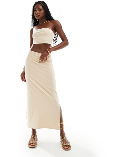 ASOS Co-ord Set Reversable Slinky Bandeau Top And Column Maxi Skirt - Natural