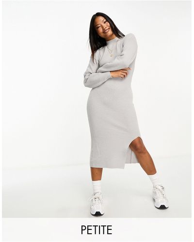 Vila High Neck Knitted Midi Dress With Side Split - White