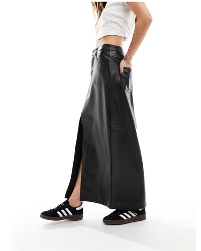 Vila Leather Look Midi Skirt - Black