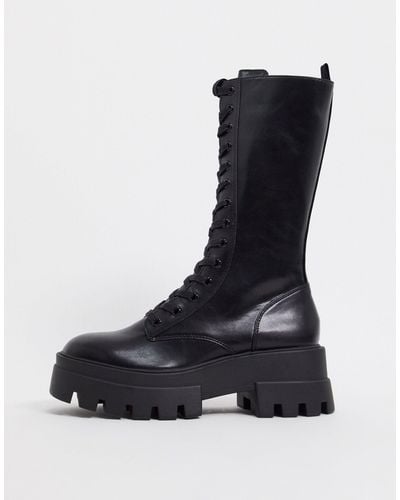 Pull&Bear Lace Up Boot With Cleated Sole - Black