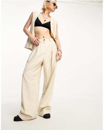 Object Linen Mix Wide Leg Dad Trouser Co-ord - White