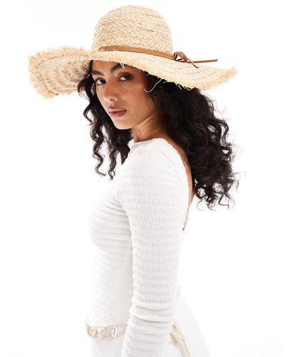Accessorize Wide Brim Straw Hat With Bow Detail - Natural
