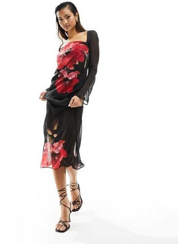 ASOS Chiffon Midi Dress With Bolero Sleeves - Red