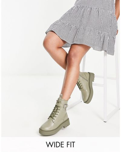 ASOS Wide Fit Alix Chunky Lace Up Ankle Boots - Grey