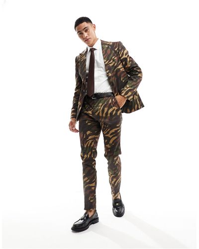 Twisted Tailor Gables - pantaloni da abito marroni con stampa tigrata mimetica - Marrone
