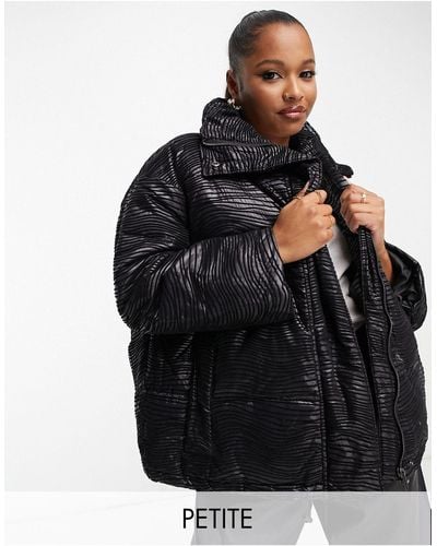 Urbancode Oversized Puffer Jacket With Textured Flocking - Black