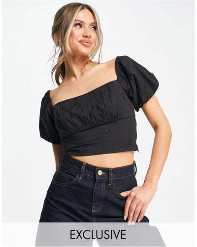 AsYou Cropped Puff Sleeve Top - Black