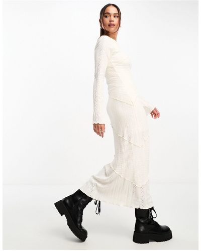 Miss Selfridge Mix Texture Long Sleeve Dress - White