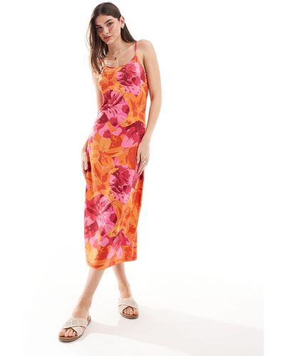 Vila Vestido midi naranja y rosa - Rojo