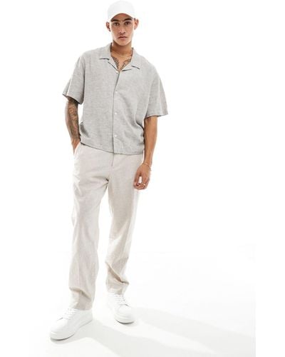 Weekday Charlie Linen Boxy Fit Short Sleeve Shirt - Grey