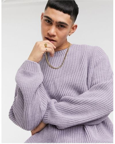 ASOS Knitted Oversized Fisherman Rib Sweater - Purple