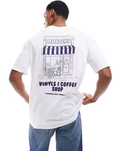 New Look Camiseta blanca extragrande con estampado "vinyl shop" - Blanco