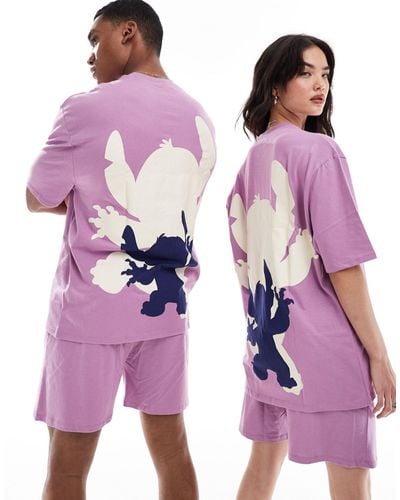 ASOS Disney - pyjama stitch avec t-shirt et short - Violet