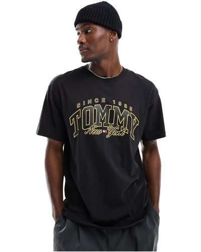 Tommy Hilfiger T-shirt skateur décontracté avec logo universitaire style luxueux - Noir