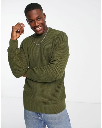 New Look Relaxed Fit Knitted Fisherman Sweater - Green