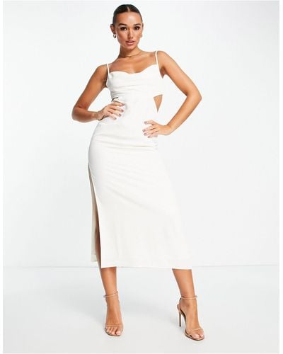 Pretty Lavish Double Strap Backless Cowl Neck Midaxi Dress - White