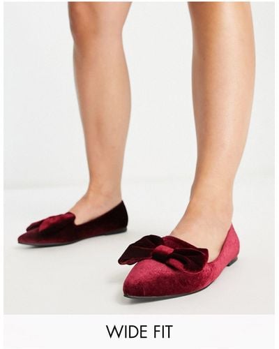 ASOS Wide Fit Lake Bow Pointed Ballet Flats - Red