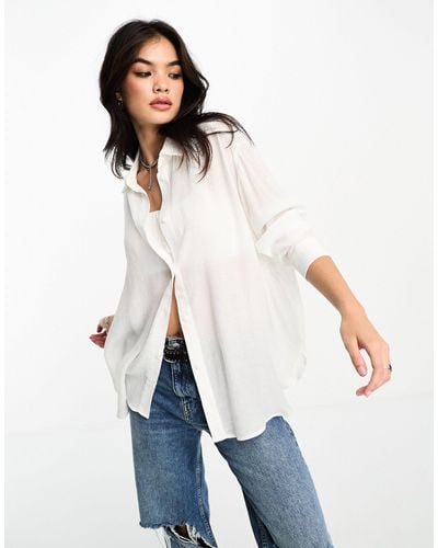 Bershka Oversized Cotton Shirt Co-ord - White