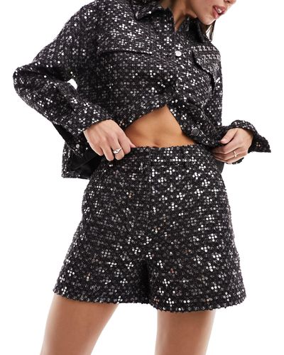 Vila Tailored Boucle Sequin Short Co-ord - Black