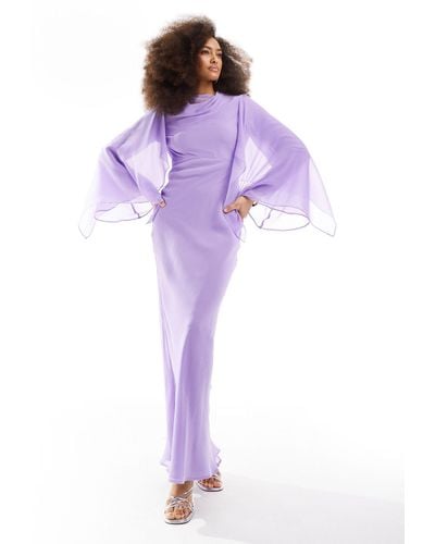 ASOS Cape Sleeve Bias Maxi Dress - Purple
