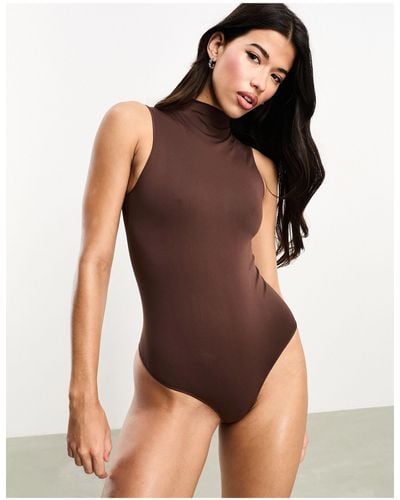Vero Moda High Neck Sleeveless Sculpt Bodysuit - Brown