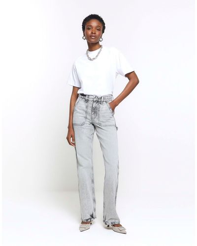 River Island Relaxed Straight Cargo Jeans - White