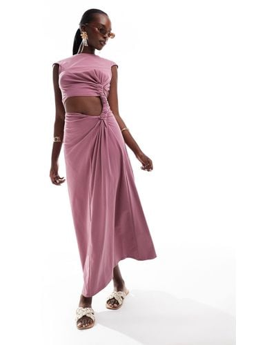 ASOS Cutout Twist Detail Midi Dress With Short Sleeve - Pink