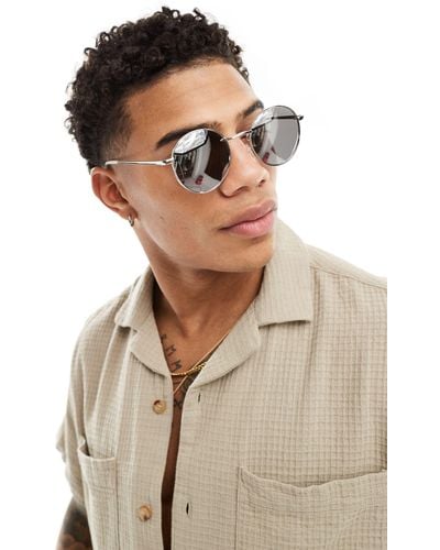 ASOS Oval Metal Sunglasses With Black Lens - Natural