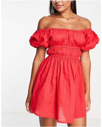 ASOS Off Shoulder Milkmaid Mini Beach Dress - Red