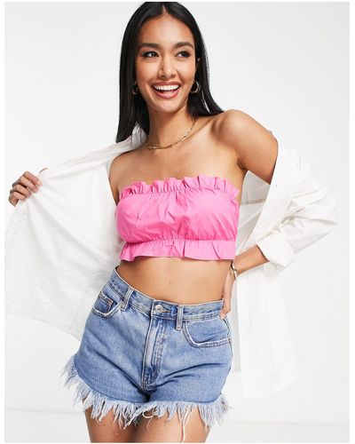 Lola May Ruched Tie Back Crop Top - Pink