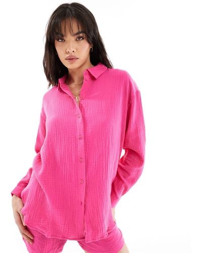 Jdy Cheesecloth Long Sleeve Shirt Co-ord - Pink