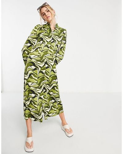 Y.A.S Midi-jurk Met Golvende Print - Groen